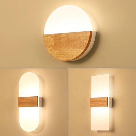 Intérieur LED applique murale, applique murale en bois ovale 6W lampe murale moderne lumière chaude acrylique éclairage Chambre d'enfants couloir petite lampe de nuit (1/5)