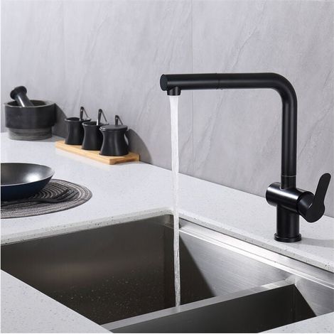 Robinet mitigeur de cuisine avec bec extractible, robinet d'évier pivotant à 360 °, robinet de cuisine en acier inoxydable noir mat (1/5)