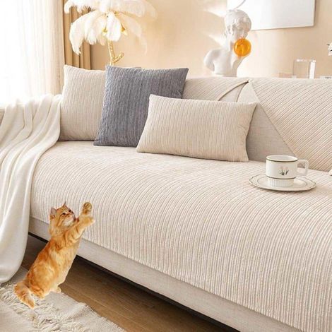 Sofaschutz für Katzen, Ecksofabezug, fleckenabweisend, cremeweiß – 70 x 150 cm (1/5)