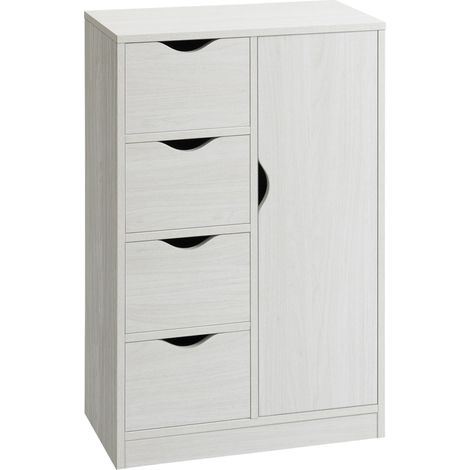HOMCOM Meuble de rangement buffet commode moderne 1 placard et 4 tiroirs - en bois - pour salon, cuisine, entrée, salle à manger - blanc