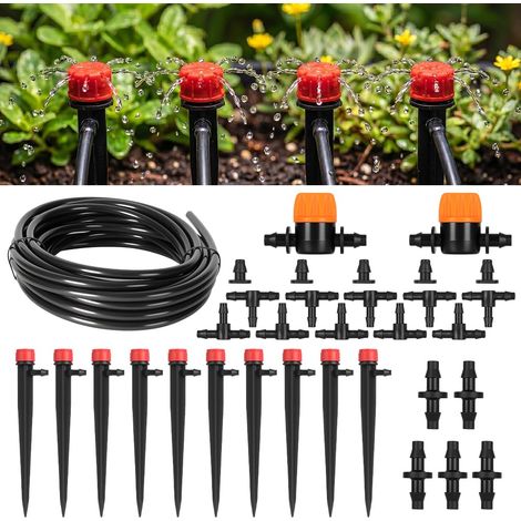 33 PCS Garden Irrigation System, with 5M Hose  Drip Irrigation, Adjustable Automatic Watering Kit with Straight Fluted Fittings for Garden Lawn Greenhouse Plants (1/5)