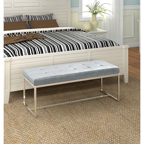 Hallowood Furniture Finley Grey Dining Bench with Chrome Legs, Velvet Fabric Upholstered Bedroom Furniture, Indoor Bench Seat for Kitchen, Dining Room, and Hallway (120cm) (1/5)