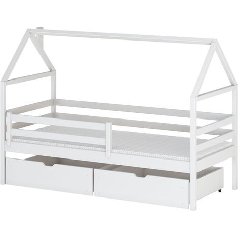 LETTO PER BAMBINI CASA CON CASSETTI E RIALZO MISSISSIPPI - Bianco - 90 x 200