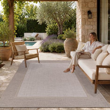 Paco Home Alfombra Exterior Interior Balcón Terraza Cocina Motivo Boho Étnico Moderno 120x160 cm, Beige 7