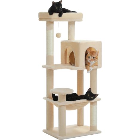 Árbol para gatos, estructura de 5 niveles, casita acolchada y hamaca, AMT0110BG-S, S (1/2)