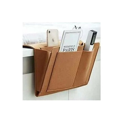 Organisat de Chevet, Sac de Rangement Suspendu lit, Poche de Chevet en Feutre, Organisat lit, pour Lunettes,Magazine, Téléphone, Télécommande, Livre (Marron) (1/5)