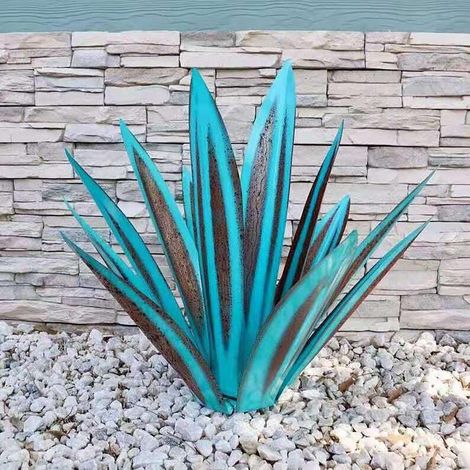 Herbstliche Wohndekoration im Ausverkauf, Große rustikale Tequila-Skulptur (55 cm), Gartendekoration, Wohnaccessoires, Gartenfiguren, Gartendeko, Hofdekoration, Himmelblaue Agavenpflanzen aus Metall f (1/4)
