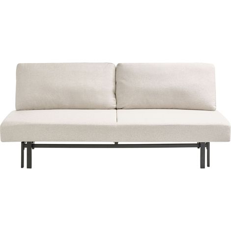 Canapé-lit en Tissu Dossier sans Accoudoirs Coussins Housses Amovibles Pieds en Fer Blanc Cassé Roykka