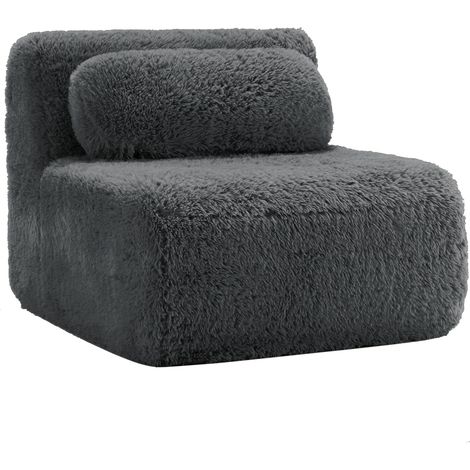 Canapé modulaire gris en tissu pelucheux sans accoudoirs avec coussin et assise moelleuse (1/5)