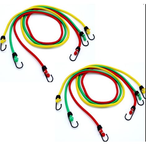 Set mit 6 verlängerbaren 1,2 m langen Gummiseilen für den Außenbereich, 8 mm dickes elastisches Zeltseil, windfestes Campingseil, Wäscheleine, 3 Farben