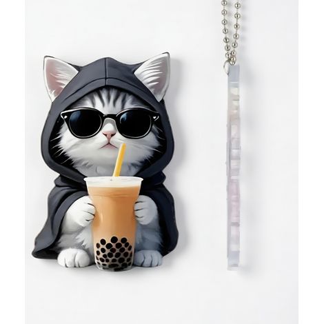 Colgante de acrílico gato negro para coche, 8 cm (1/5)