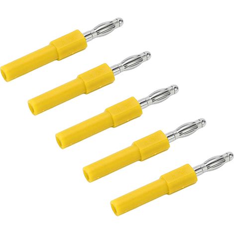 Lot de 5 adaptateurs prise banane 4mm mâle vers femelle 2mm, laiton PA, jaune, multimetre industriel, 30Vac-60Vdc 36A (1/5)