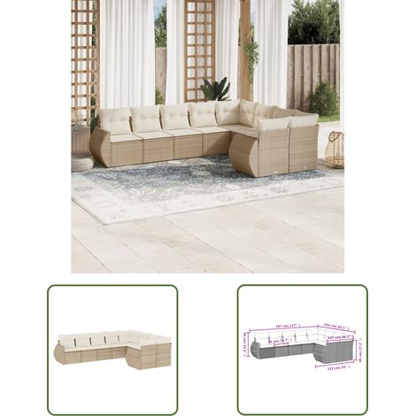 The Living Store Salon de jardin avec coussins 9 pcs beige résine tressée - Ensemble Salon De Jardin - Mobilier De Jardin - Canapé Extérieur - Fauteuil Jardin - Table Basse Jardin (1/3)