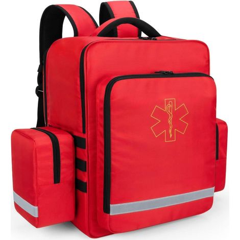 Erste-Hilfe-Rucksack leer, Rot, 34x20x46cm, mit vielen Fächern