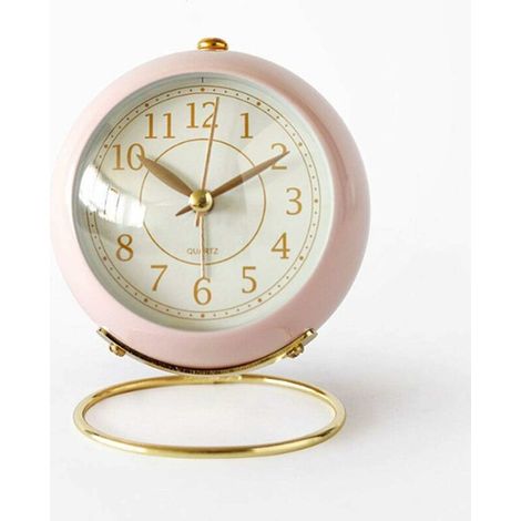 4 Inch Analog Alarm Clock, Small Silent Table Clock, Retro Classic Non-Ticking Alarm Clock, Night Light, Silent, Battery Operated, HD Glass for Indoor, Living Room, Kitchen, Bedroom (1/5)