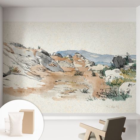 Papier peint intissé pour salon chambre à coucher peint imprimé pour mur - Colle incluse gratuite Paysage rocheux 152x104 cm (1/5)