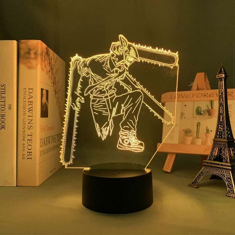 Lampe LED 3D Homme à la tronçonneuse style manga, veilleuse de chevet pour chambre d'enfant, cadeau d'anniversaire.