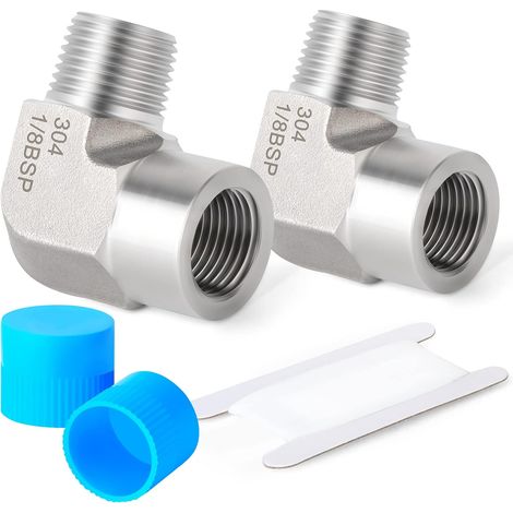 2 pièces 1/8 "femelle BSP x 1/8" mâle filetage forgé en acier inoxydable 90 degrés coude connecteur SUS 304 raccords de tuyauterie - 1/8"F-1/8"M(2Pcs) (1/5)