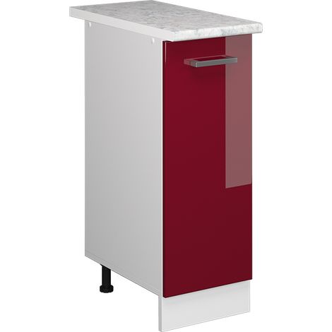 Unterschrank R-Line, Bordeaux Hochglanz, 30 cm mit Tür, mit Arbeitsplatte, Vicco