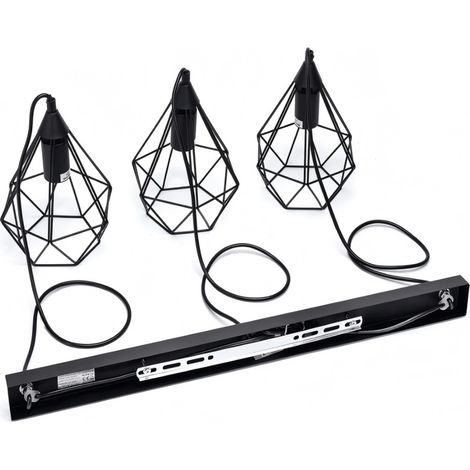 Suspension géométrique triple linéaire en fer noir, culot E27, décoration de table à manger