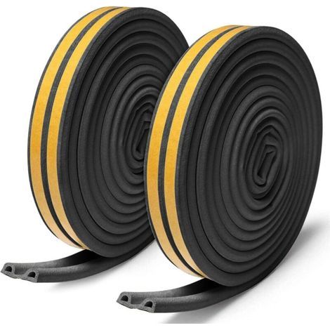 Strisce sigillanti per porte e finestre, strisce sigillanti autoadesive in schiuma, antivento e insonorizzanti (Nero, 6 m x 2, tipo D) (1/5)