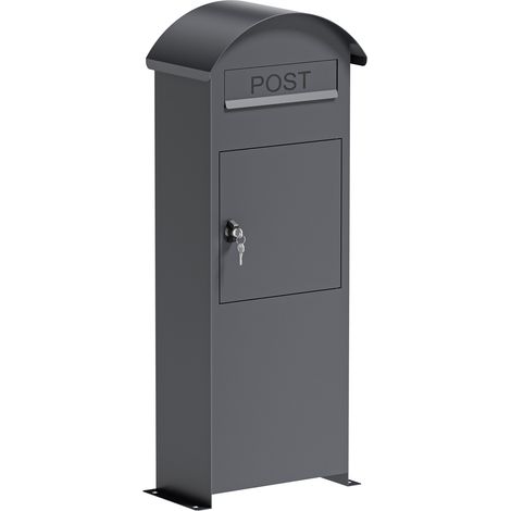 Wiltec Briefkasten anthrazit 420 x 240 x 1020 mm, Standbriefkasten zur Bodenmontage mit Schloss, abschließbarer Postkasten aus Stahl mit Dach