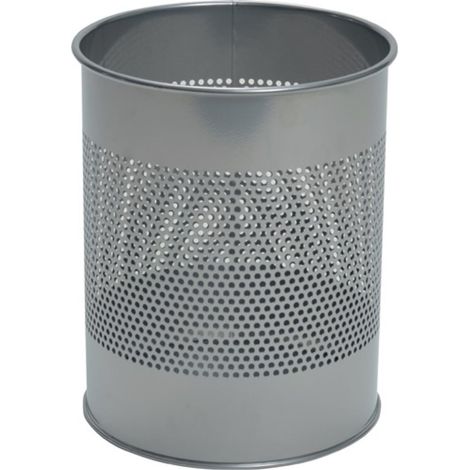 Cesta de papel 15l H315xØ260mm hoja de acero con patrón de agujeros, recubrimiento de polvo, plateado metálico DURADERO (1/2)