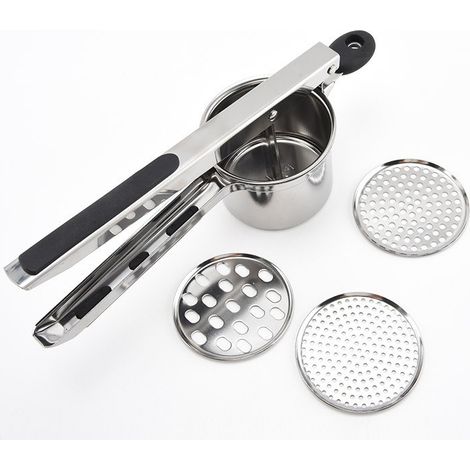 Schiacciapatate manuale, Sopito Schiacciapatate in acciaio inox con 4 dischi intercambiabili, per patate morbide, verdure e frutta (1/4)