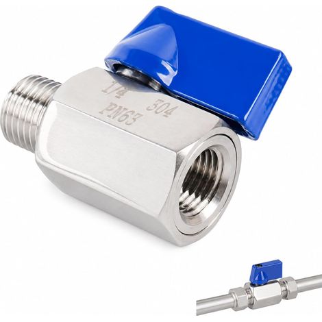 Robinet à boisseau sphérique 1/2", robinet d'arrêt 1/2", mini vanne à boisseau sphérique en acier inoxydable, passage réduit, Pn 63, filetage intérieur / filetage extérieur 1/2" (1/5)