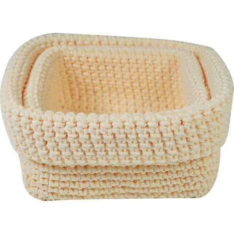 Woven Cotton Crochet Storage Baskets Boho Nesting Organiser Set 2 - Cream (1/3)