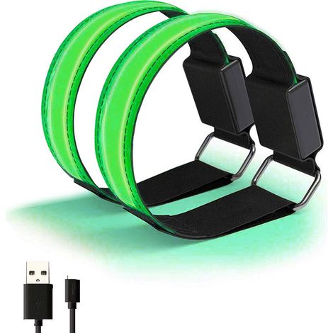 2 Pcs Brassards LED Rechargeables USB Bande Réfléchissante Réglable Lumineux Sécurité pour Course à Pied Vélo Sports Extérieur (1/5)