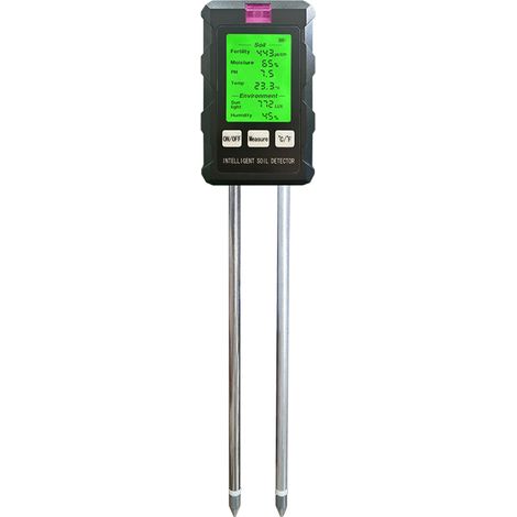 Decdeal Bodenfeuchtigkeitsmesser 6-in-1-pH-Feuchtigkeit/Fertilität/pH/Temperatur/Luftfeuchtigkeit/Licht 90-Grad-Rotatable Backlight LCD Display Tester Gartenwerkzeug für Rasenfarm Garten Innenräume im