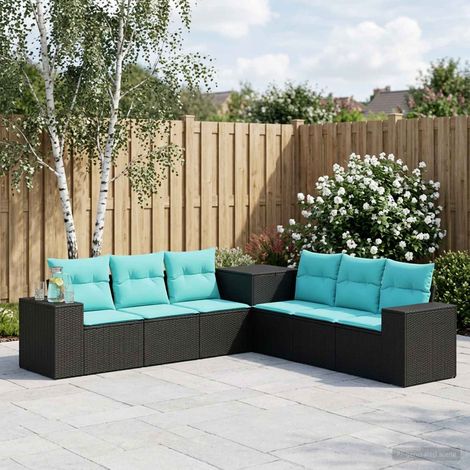 vidaXL Set di divani 7 pz Nero e Blu Rattan sintetico e Acciaio (1/5)