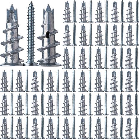 Cheville Placo et Vis, 50 Pièces Cheville Beton avec 50 Pièces Vis Autoforeuse Metal, Chevilles pour Placoplatre pour La Fixation Dans Le Béton, La Brique, Les Plaques de Plâtre (1/5)