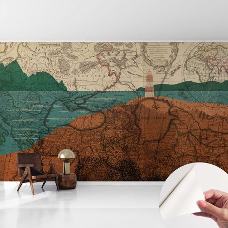 Fototapete Selbstklebend - Büro Wandgestaltung - Wanddekoration Wohnzimmer Historische Karte 416x254 cm (1/5)