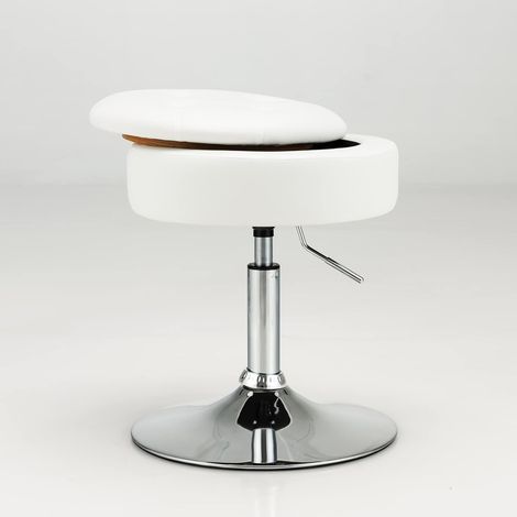 COSTWAY Tabouret de Coiffeuse Pivotante à 360 Degrés Hauteur Réglable 51-66 CM, Tabouret de Maquillage Couvercle Amovible Rangement Caché, pour Salon, Bureau, Barbier, Blanc (1/5)