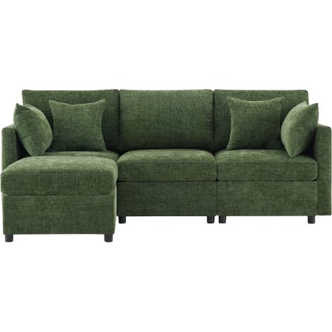 Canapé d'angle modulable 216x161 cm chenille verte pour salon (1/5)