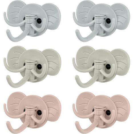 6er-Set selbstklebende Wandhaken, kreative 3-in-1-Tierhaken, Elefanten-Kleiderhaken, drehbarer Dekohaken (1/4)