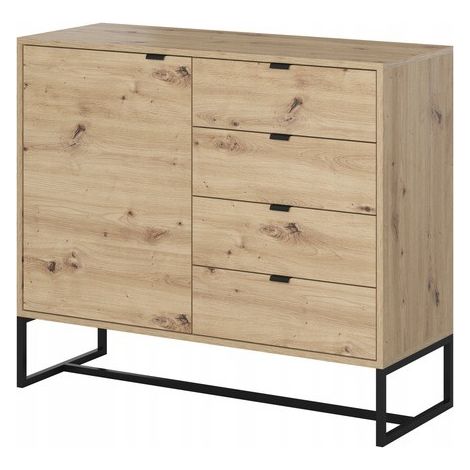 Commode universel 103cm métal chêne artisanal avec tiroirs modèle "AMBER AK103" (1/3)