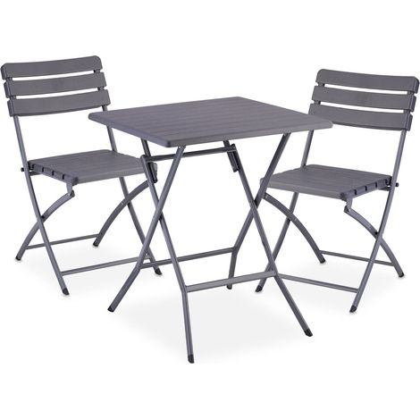 Set de balcón de 3 piezas mesa plegable 61 x 61 cm y 2 sillas cómodas diseño moderno de plástico gris 130015633 (1/5)