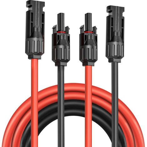 Câble Solaire 4 mm² - Rallonge de 1m/2m/3m/4m/5m/6m/10 m - Résistant aux UV - Certifié VDE - avec connecteurs solaires - pour installations photovoltaïques (Rouge/Noir) (4mm²/2m) (1/5)