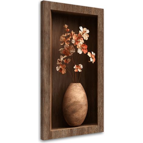 Wandbild Blumen in einer braunen Holzvertiefung 40x80 cm (1/5)