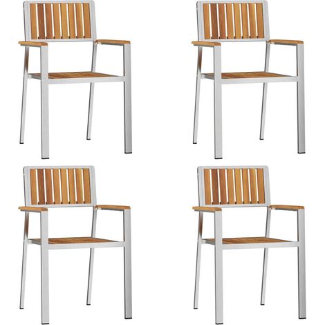 Chaise de jardin 4 lot de 2 Chaises d'extérieur Marron Bois d'Acacia Massif (1/5)