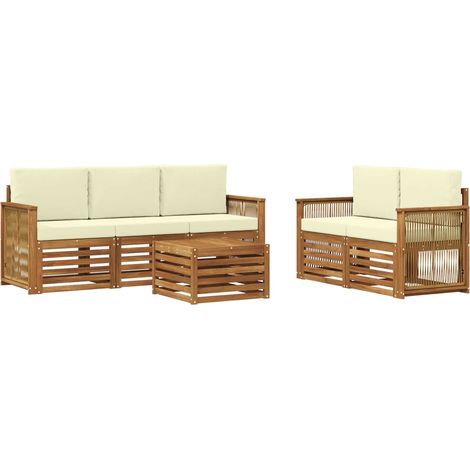 Outdoor-Sofagarnitur 6 Stk. Natur und Creme Massivholz Akazie vidaXL (1/5)
