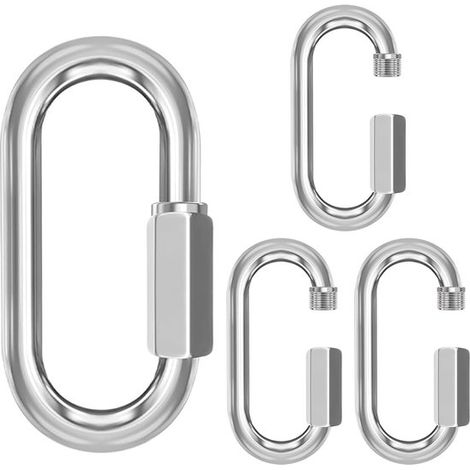 4 mosquetones de tornillo，acero inoxidable，mosquetón para exteriores，camping y senderismo，eslabón de cadena de acero inoxidable A2 V2 (1/2)