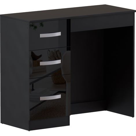 Hulio Dressing Table 3 Drawer High Gloss Makeup Vanity Storage Desk, Black (1/5)