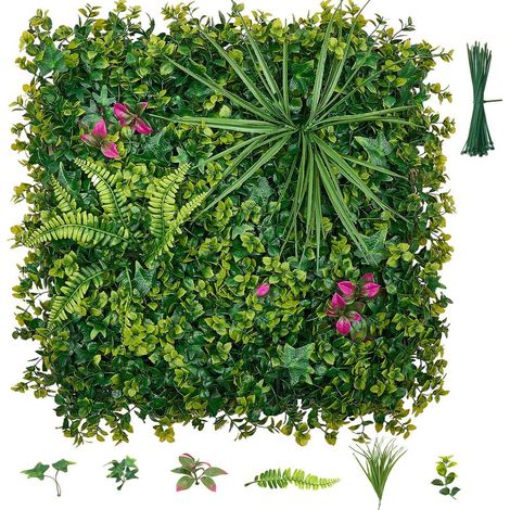 Mur Végétal Artificiel Brise Vue Lot de 12 Panneaux PE 50,8x50,8cm Découpable pour Balcon Terrasse et Jardin (1/5)