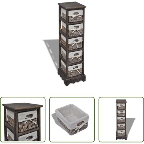 Rangement en bois -  Étagère de rangement en bois 5 paniers en tissage Marron (1/5)