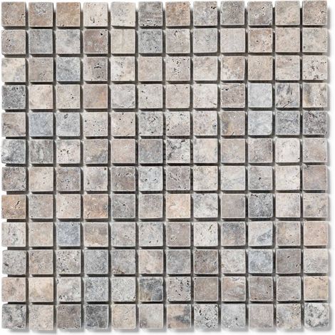 Mosaïque en travertin gris silver 2,3x2,3 cm – Plaque 30,5x30,5 cm – Épaisseur 1 cm – Pour murs et sols intérieurs, y compris douches (1/5)