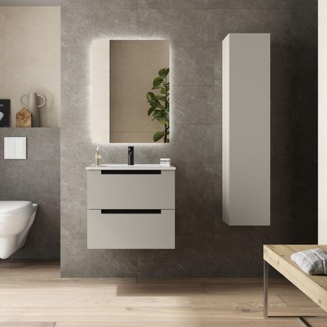 Mueble de Baño LENI 60cm Gris mate 2 cajones Lavabo 1 poza Porcelana (1/5)